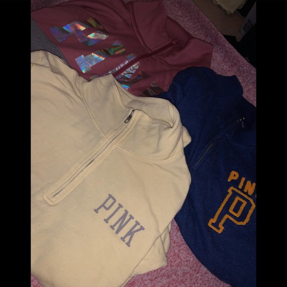 3 PINK quarter zip sweaters